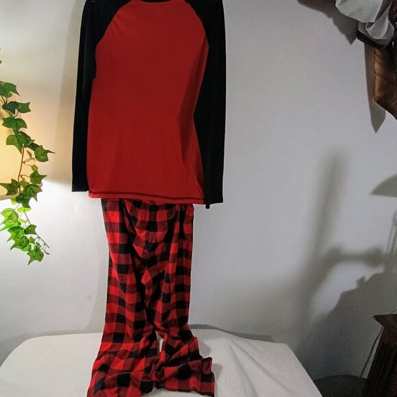 VGUC: Kids' Faded Glory sz XL 14/16 Moose Red Black Plaid Pajama Set - Picture 2 of 7